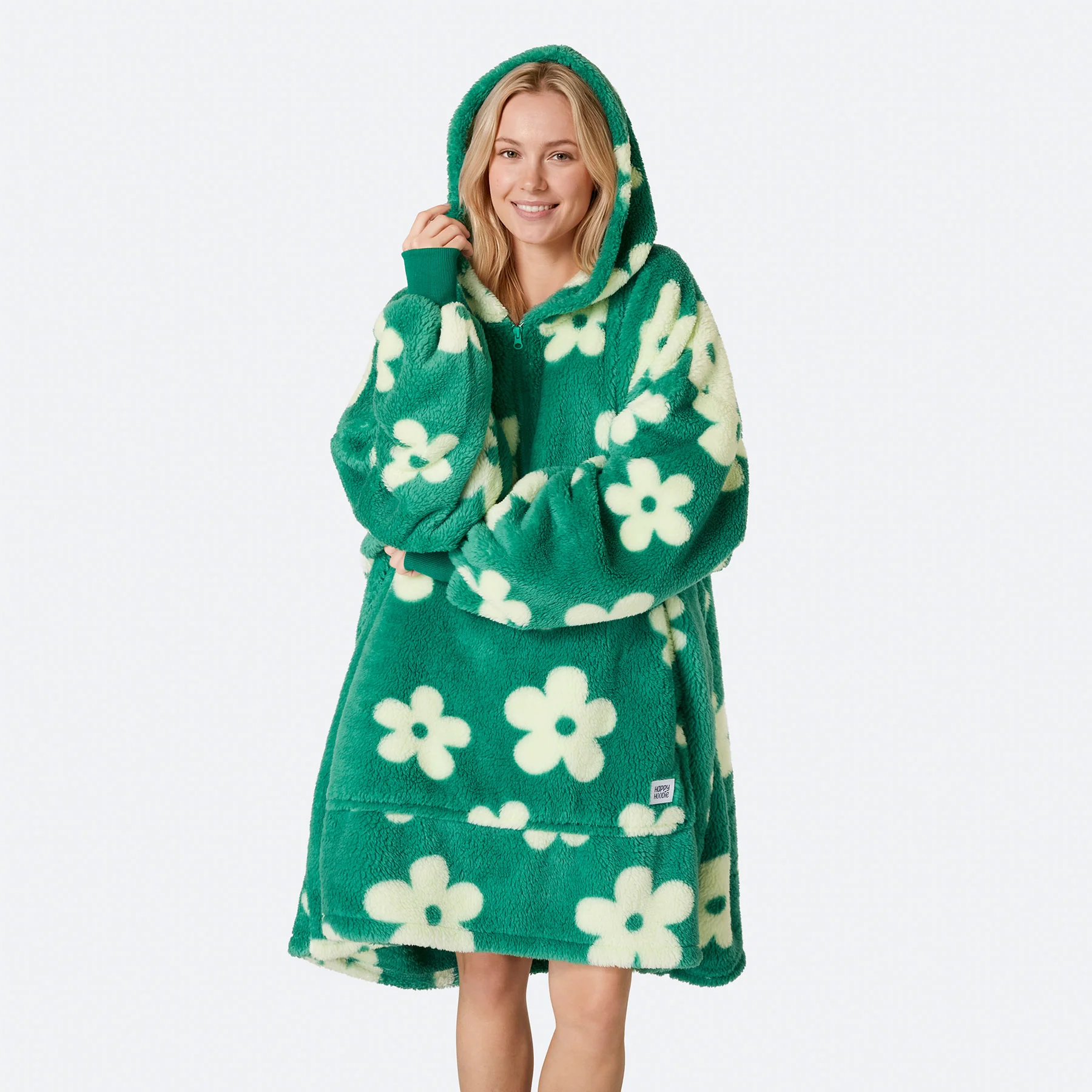 Blomster Grønn Teddy HappyHoodie - Image 2