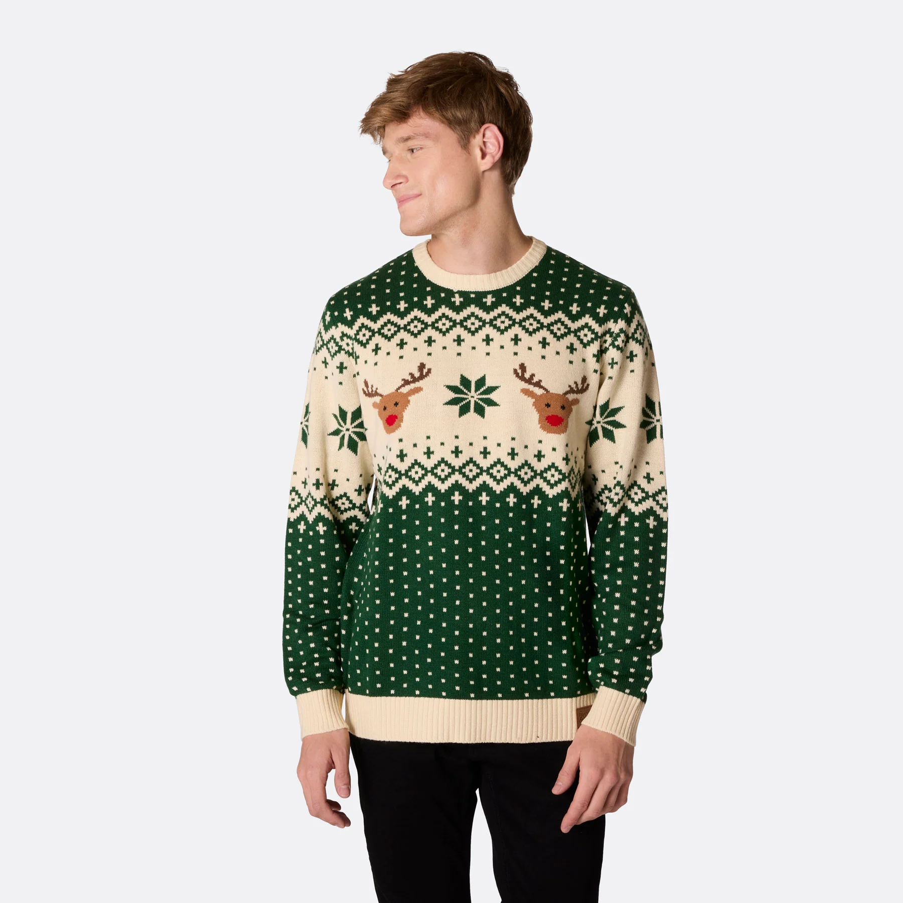 Retro Reinsdyr Grønn Julegenser Herre - Image 2