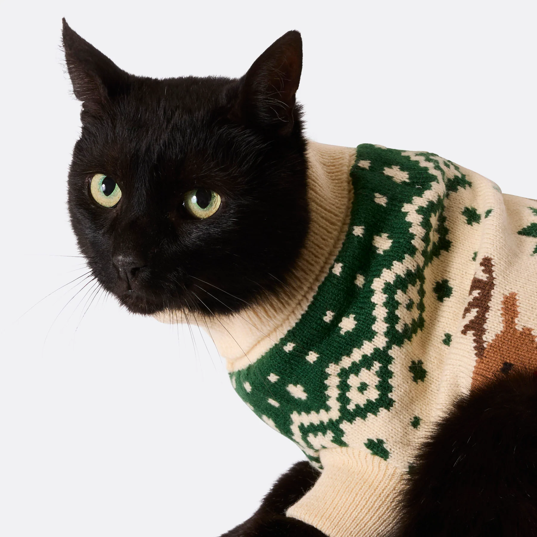 Retro Reinsdyr Grønn Julegenser til Katt - Image 3